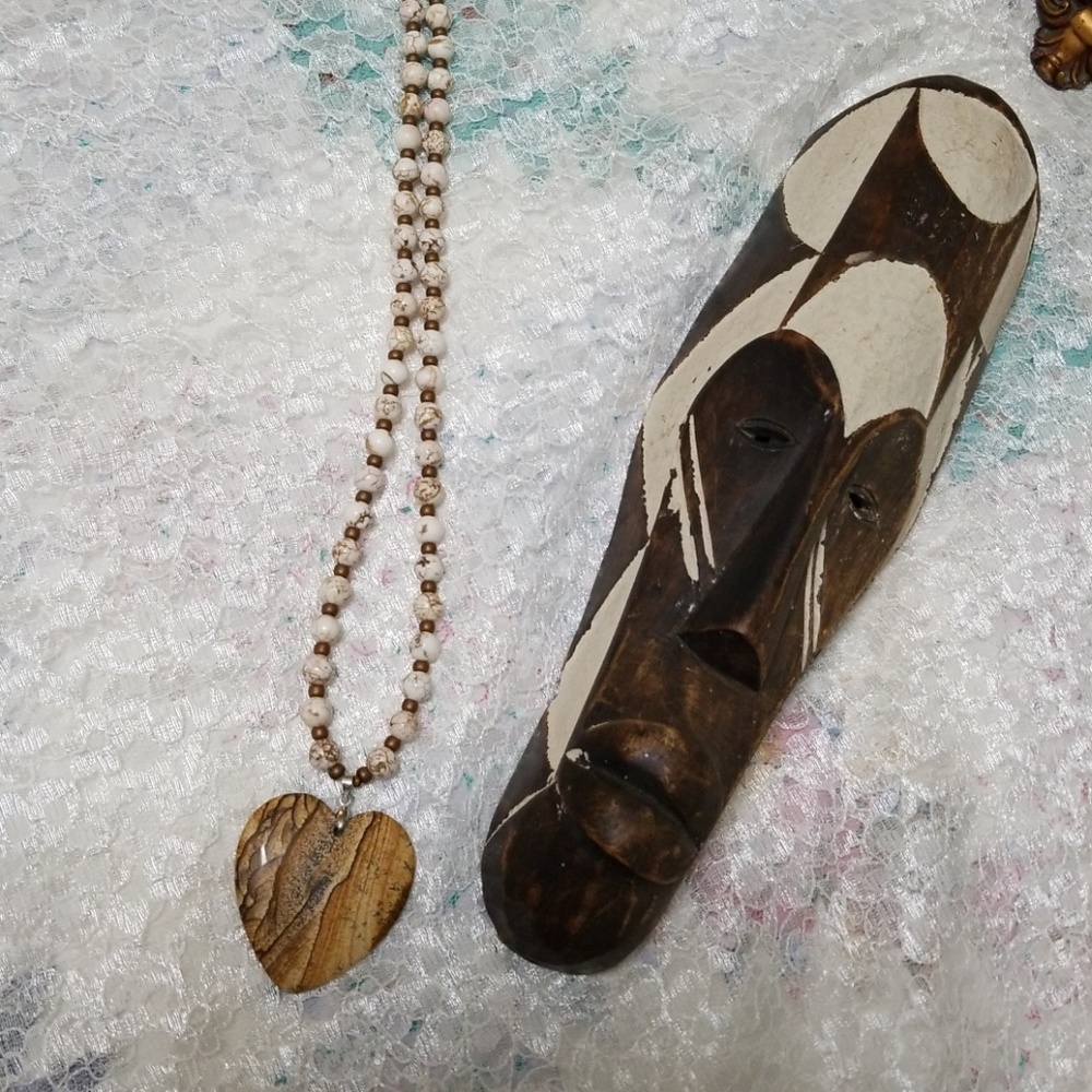 Hung beaded African soap stone heart necklace